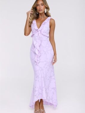 Hello Molly Lavender Ruffle Tie-Front Maxi Dress